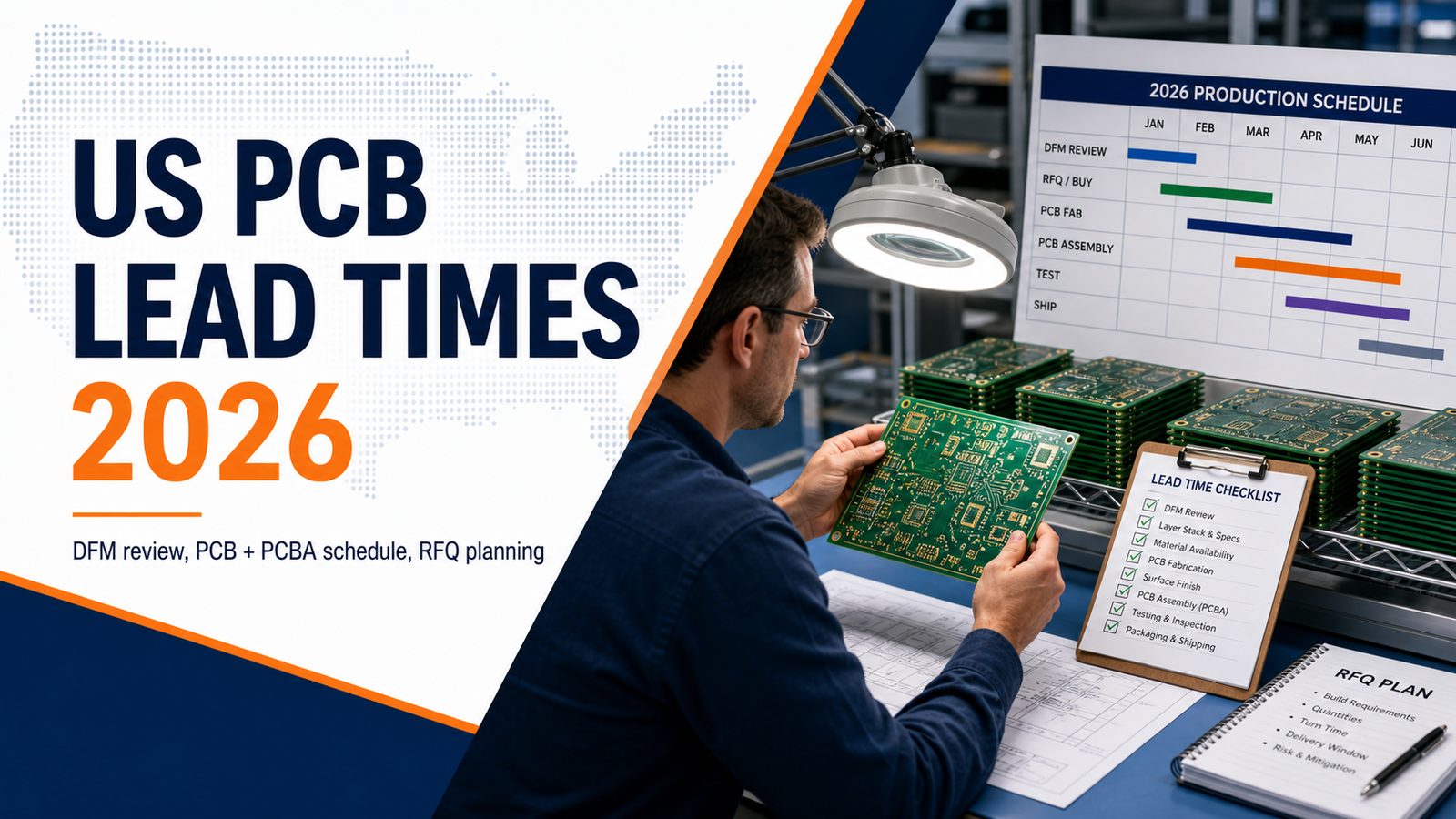 US PCB manufacturer lead times 2026 with DFM review PCB and PCBA schedule planning