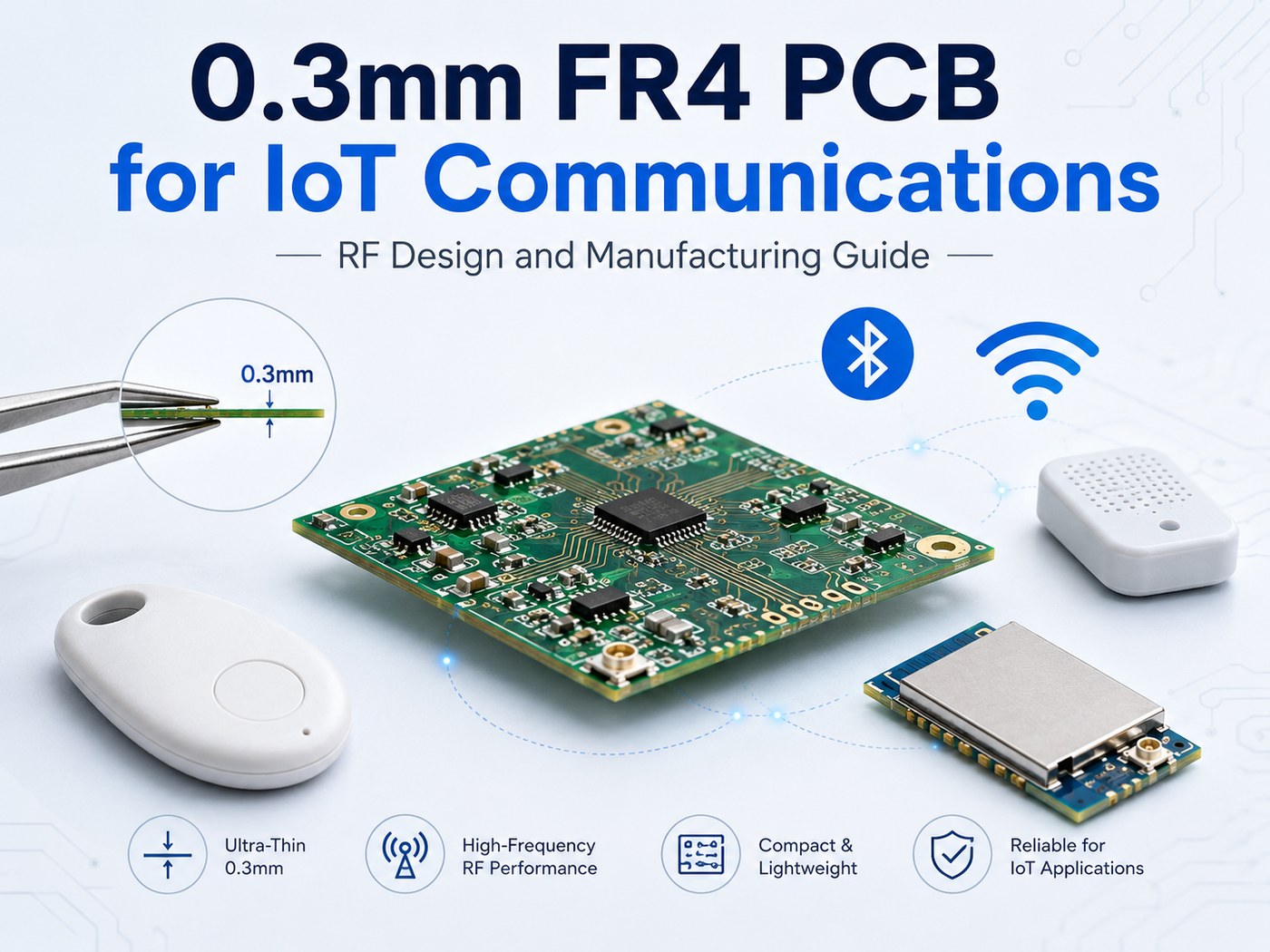 0.3mm FR4 PCB for IoT communications with Bluetooth and Wi-Fi applications