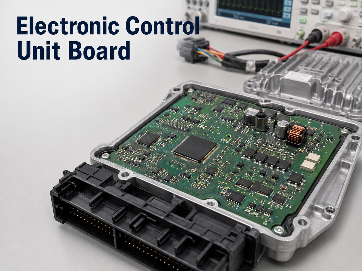Electronic Control Unit board installed in an automotive ECU enclosure
