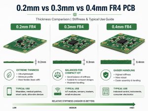 Comparison of 0.2mm 0.3mm and 0.4mm FR4 PCB thickness and stiffness