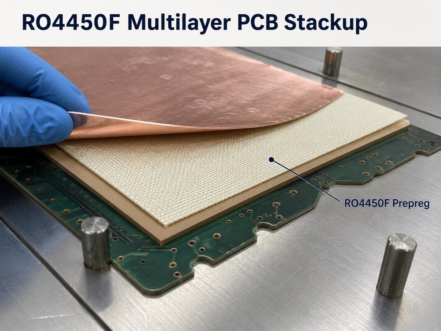 RO4450F multilayer PCB stackup during fabrication layup