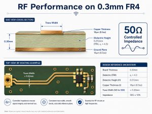 RF performance and 50 ohm controlled impedance on 0.3mm FR4 PCB