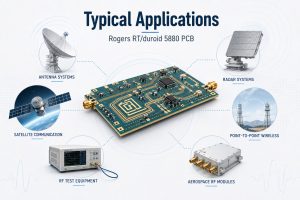 Typical Rogers RT/duroid 5880 PCB applications including radar antennas and satellite communication