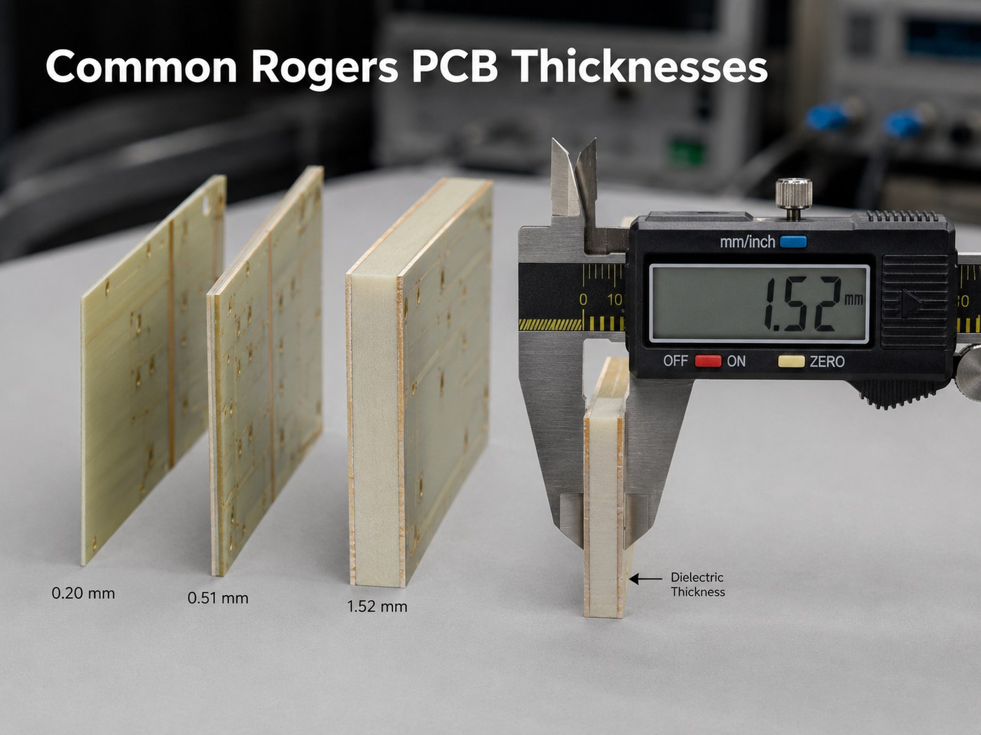 Common Rogers PCB dielectric thicknesses measured with a caliper