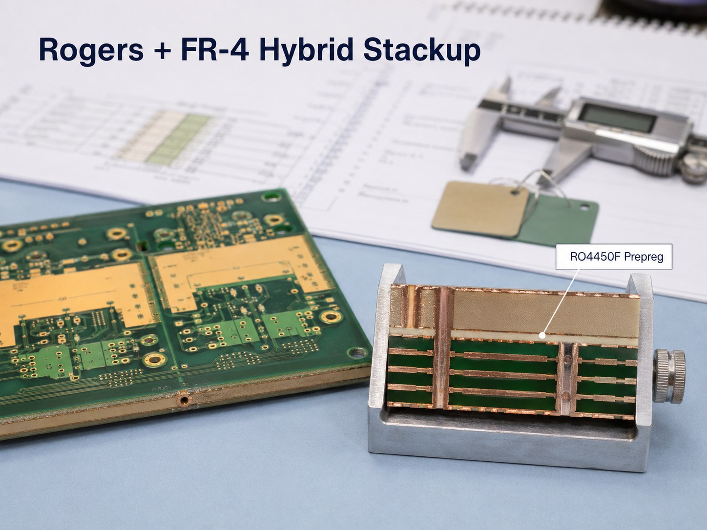 Rogers and FR-4 hybrid PCB stackup with RO4450F prepreg