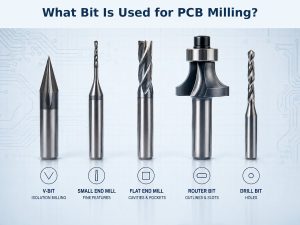 What bit is used for PCB milling including V-bit small end mill flat end mill router bit and drill bit