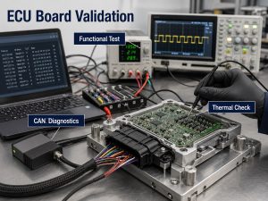 Automotive ECU board functional, thermal and CAN diagnostic validation