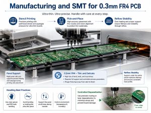 Manufacturing and SMT assembly process for 0.3mm FR4 PCB with panel support stencil printing reflow and depanelization