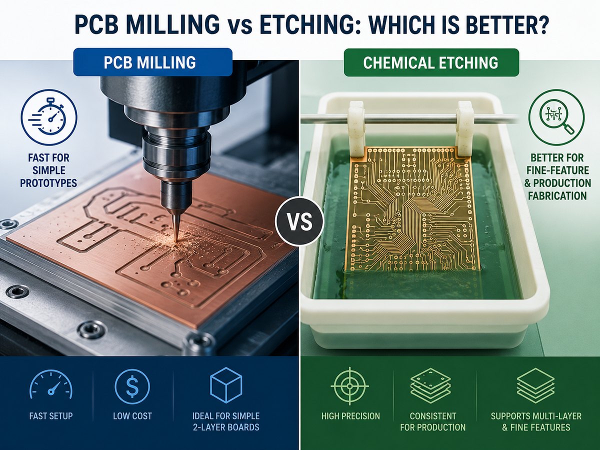 PCB milling vs chemical etching comparison for PCB prototypes and production fabrication