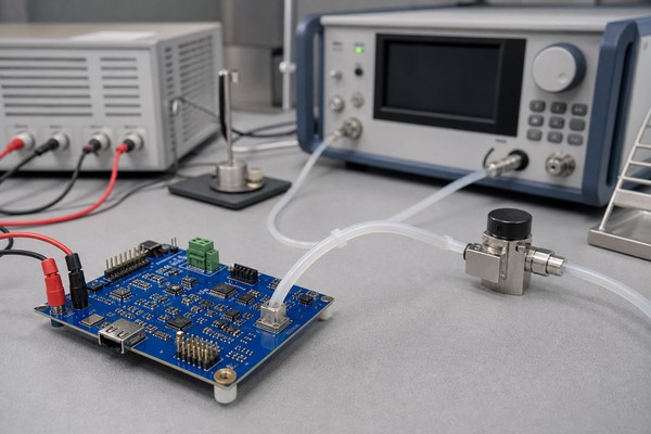 Absolute pressure sensor calibration with a PCB and controlled pressure source