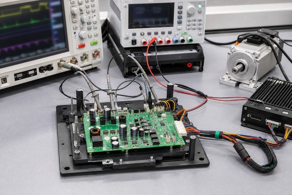 ai robot power PCB, instrumented power board connected to representative motor and compute loads