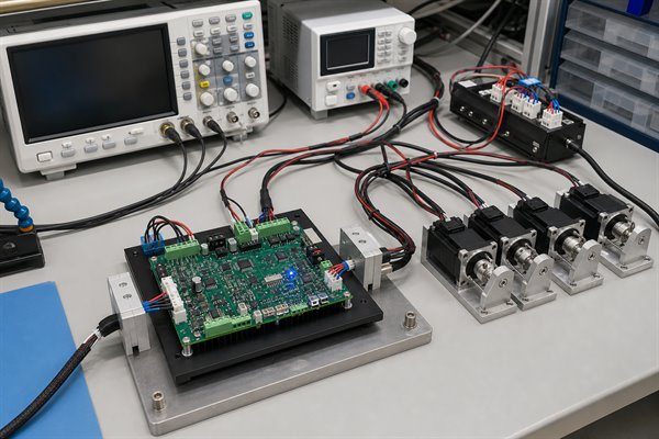 AI robot servo control board functional testing with multiple servo actuators