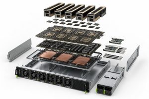 Exploded AI server compute tray showing PCB, memory, power and cooling cost drivers