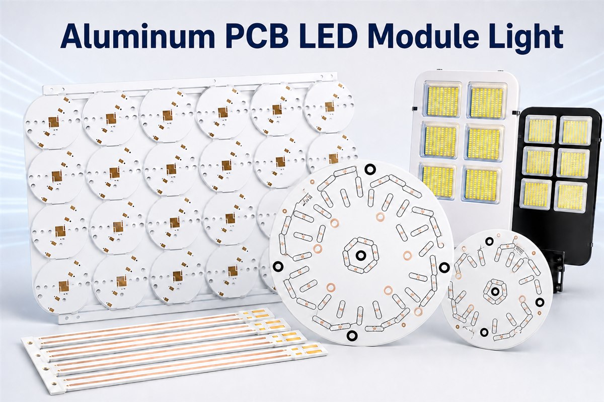 Aluminum PCB LED Module Light product range including round, linear, and rectangular MCPCB assemblies