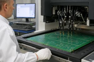 Flying-probe electrical testing of an unassembled bare PCB panel