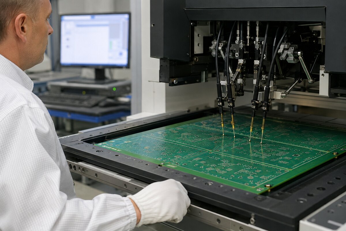 Flying-probe electrical testing of an unassembled bare PCB panel