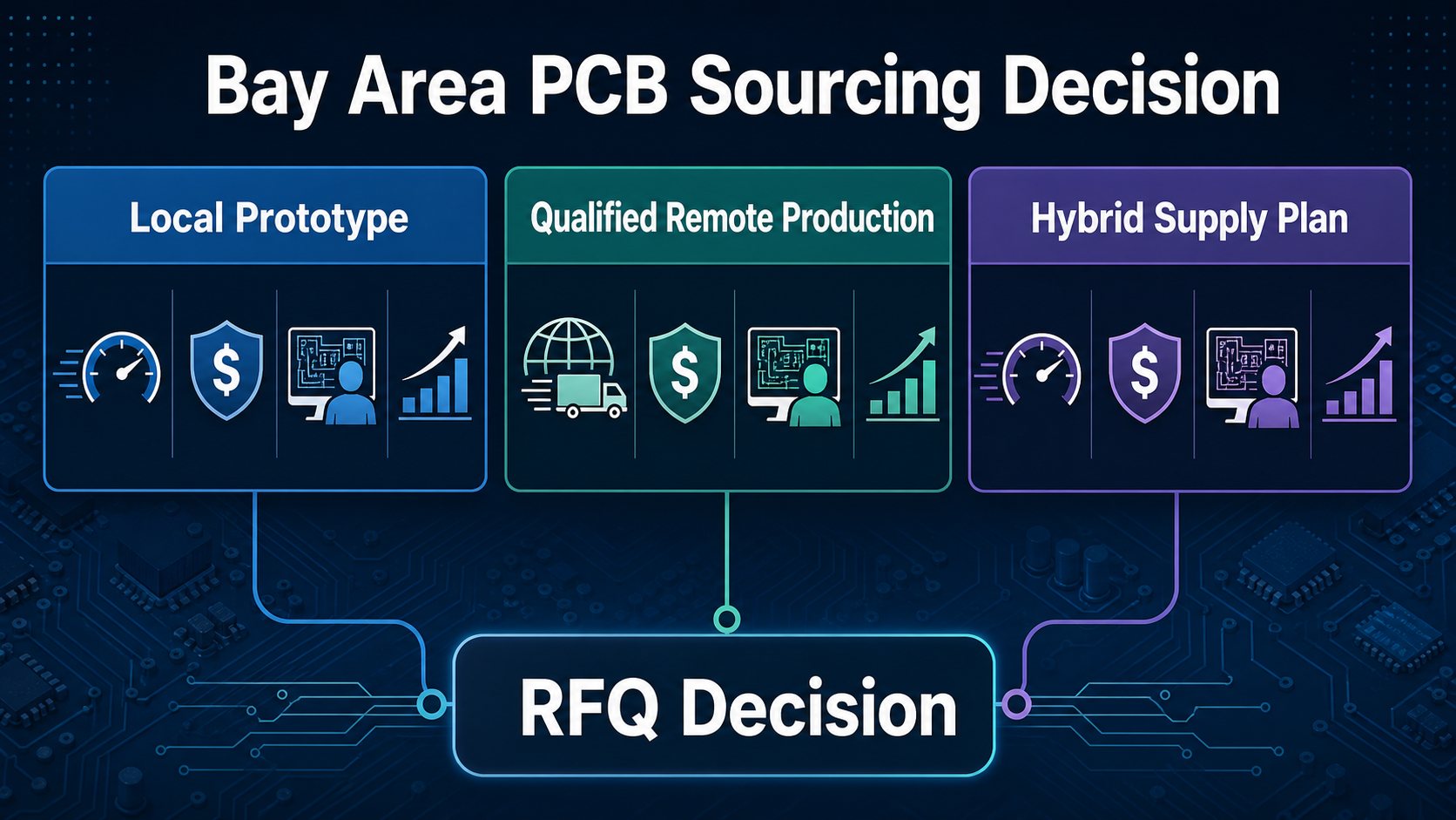 Bay Area PCB sourcing decision comparing local prototype qualified remote production and hybrid supply plans
