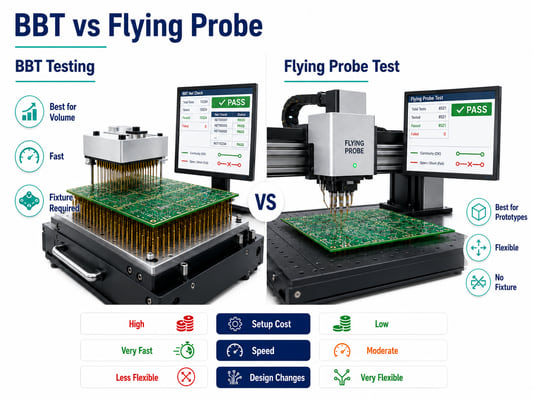 BBT fixture testing compared with flying probe testing for PCB production