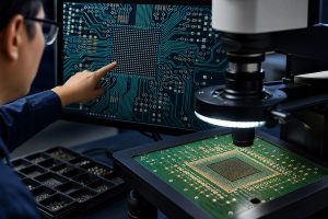 BGA PCB Design, engineer comparing dog-bone microvia and via-in-pad fanout options