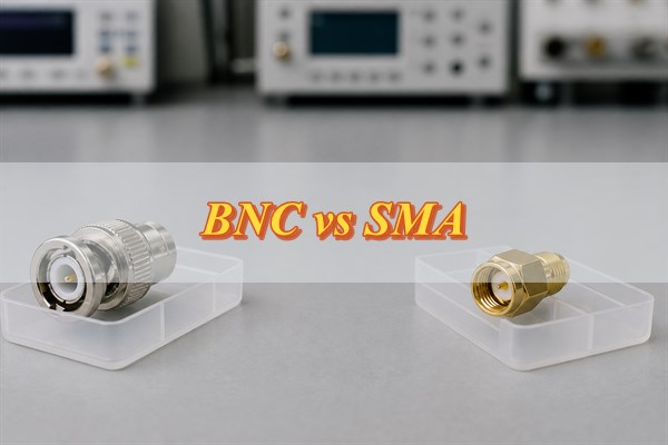 BNC and SMA RF connectors compared side by side
