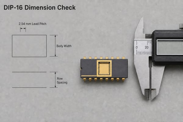 Quality engineer measuring a ceramic package body against its mechanical drawing