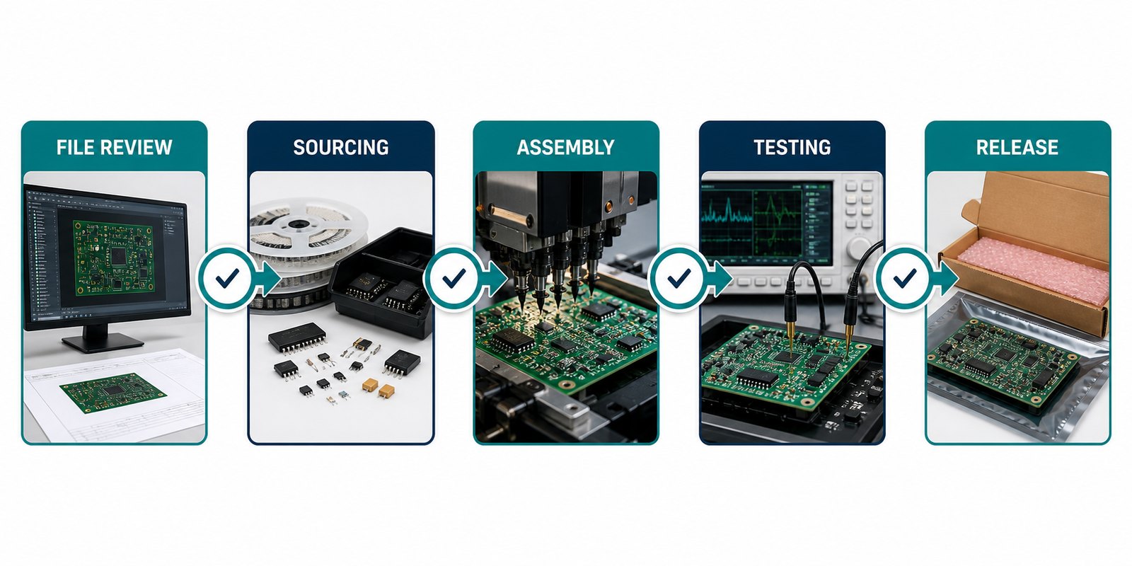 Contract PCB assembly workflow from file review to release