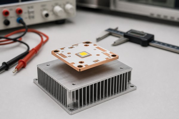 Solder TIM flatness and mounting controls for copper direct-thermal-path MCPCB heat transfer