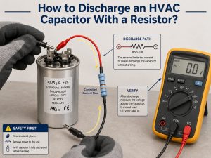How to discharge an HVAC capacitor with a resistor-based discharge tool