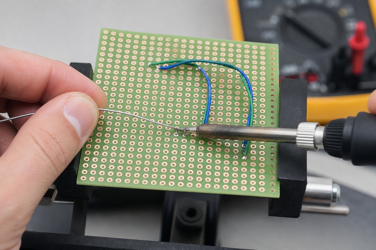 Hand soldering an isolated pad on the underside of a Dot PCB
