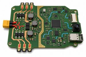 Drone PCB power-domain layout separating motor current from flight-control and optical circuits