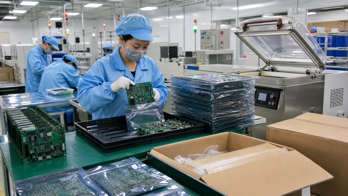 Finished PCB and PCBA boards packed in anti-static bags for shipment