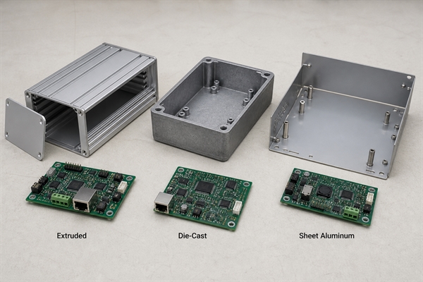 Extruded die-cast and sheet aluminum enclosure types for PCB assemblies
