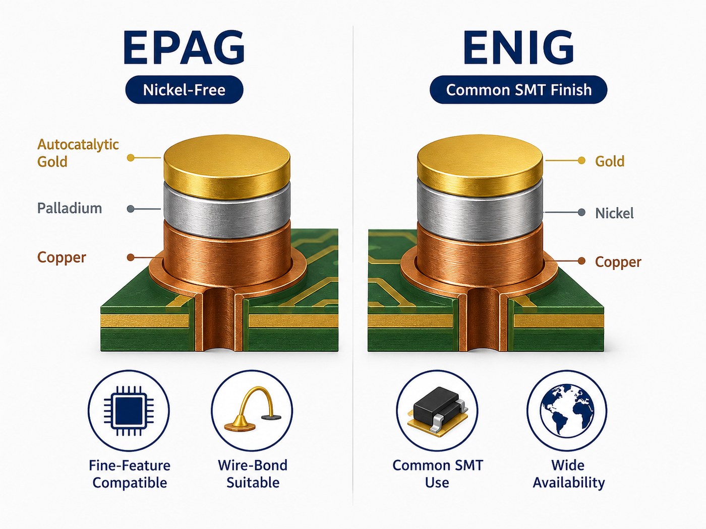 EPAG versus ENIG PCB surface finish comparison