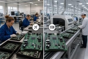 Comparison of local French EMS production and China-based integrated electronics manufacturing
