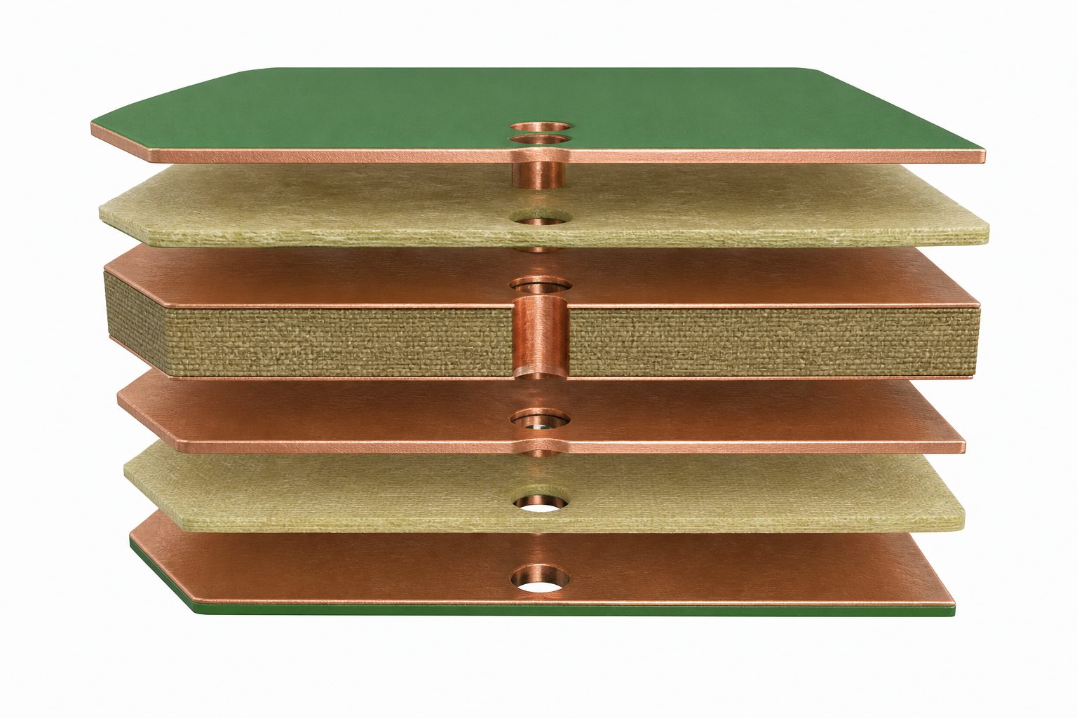 Exploded balanced multilayer heavy copper PCB stackup