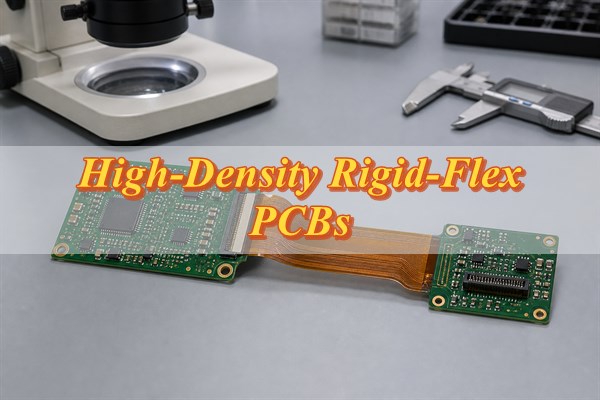 High-density flexible rigid circuit boards with integrated rigid HDI and flexible regions