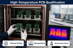 High-Temperature PCB Qualification with thermal cycling, repeated reflow and microsection checks