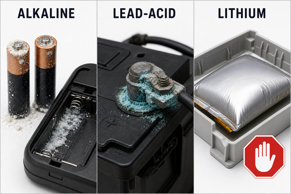 Battery corrosion chemistry guide for alkaline, lead-acid and lithium batteries