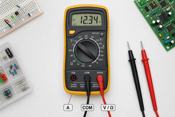 Digital multimeter ports, probes and measurement settings
