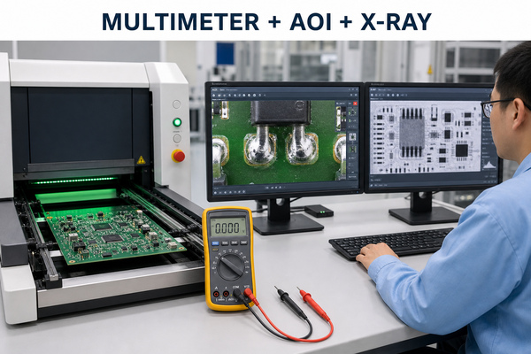 Multimeter, AOI and X-ray checks used for PCB assembly quality control