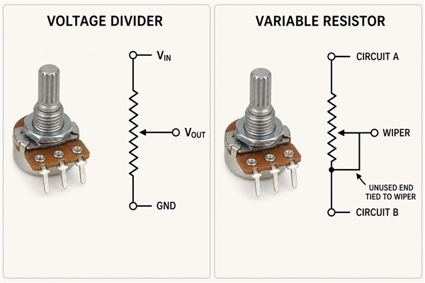 Potentiometer voltage divider and variable resistor wiring comparison