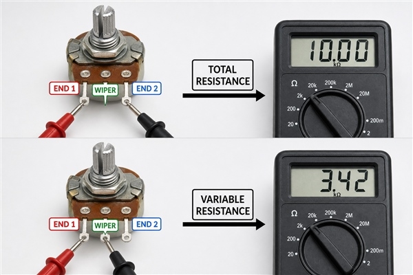 Potentiometer pinout and wiper identification with a multimeter