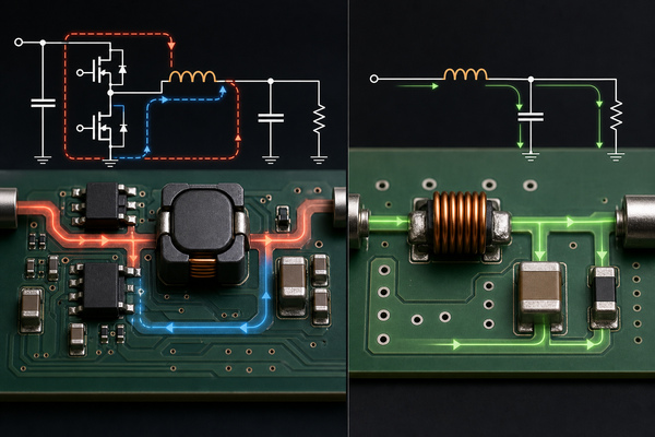 Inductor symbol circuit examples in a buck converter and LC filter