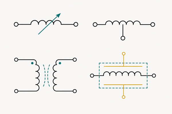 Variable tapped coupled and shielded inductor symbols