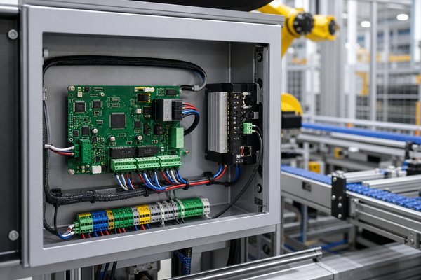 Industrial microcontroller control board installed in a factory automation enclosure