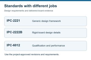 IPC-2222, complementary roles of IPC-2221, IPC-2222B and IPC-6012
