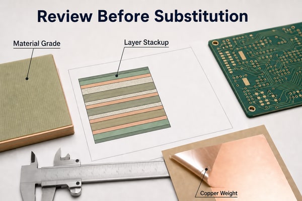 Engineering review of material grade, layer stackup, and copper weight before a PCB substitution