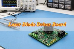 Assembled laser diode driver board on an electronics test bench