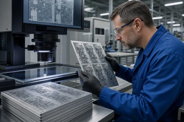 metal core PCB manufacturer in the USA, dimensional and electrical inspection of a finished board
