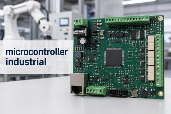 Microcontroller industrial control PCB with protected field I/O and Ethernet